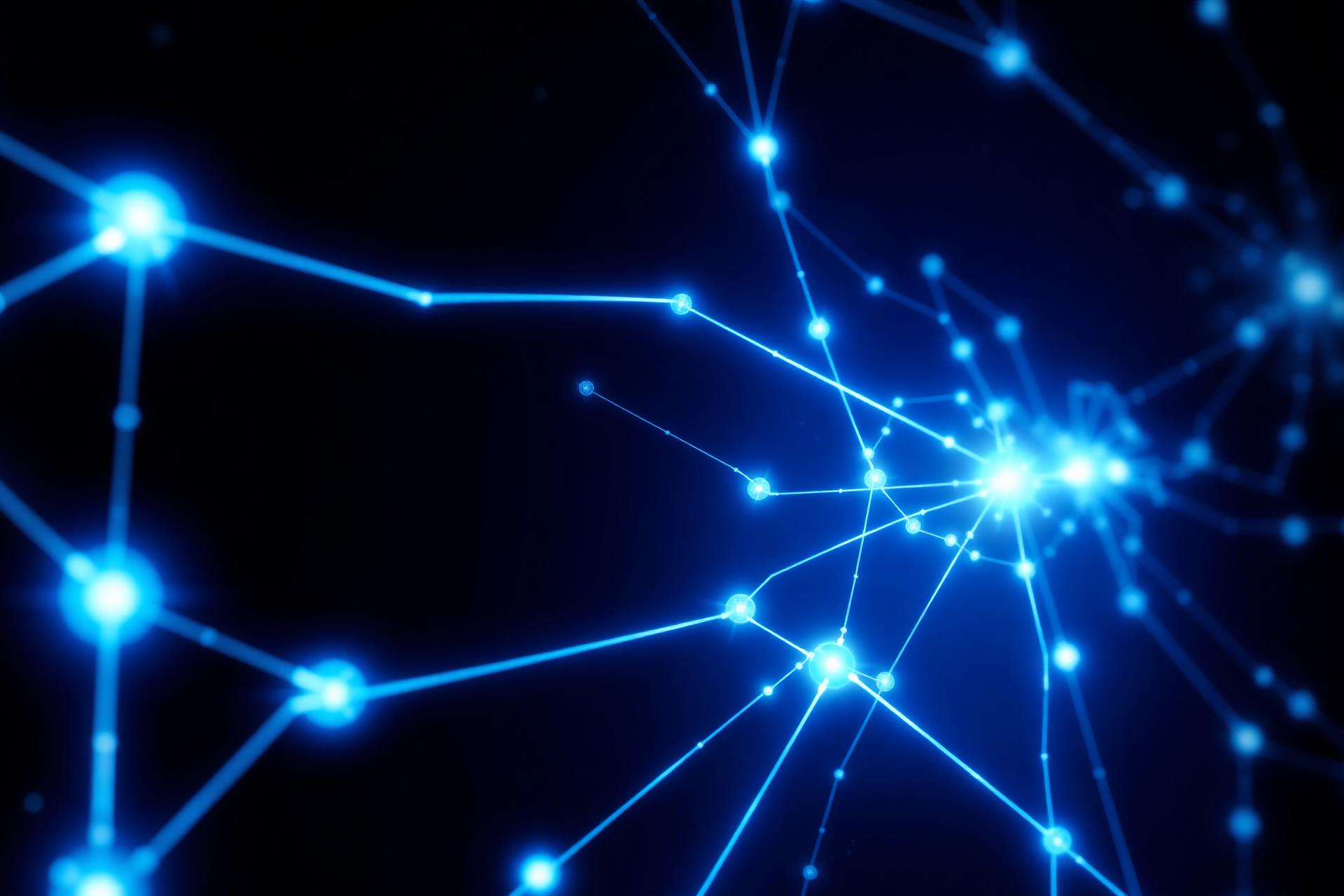 Abstract neural network of glowing data nodes
